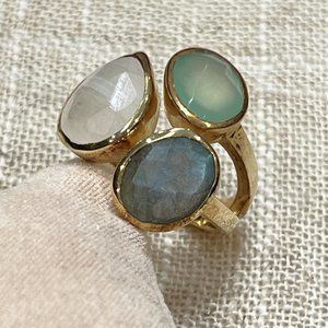 Multi Stone Ring (labradorite, moonstone, prehnite) 18kt Gold & Sterling Silver